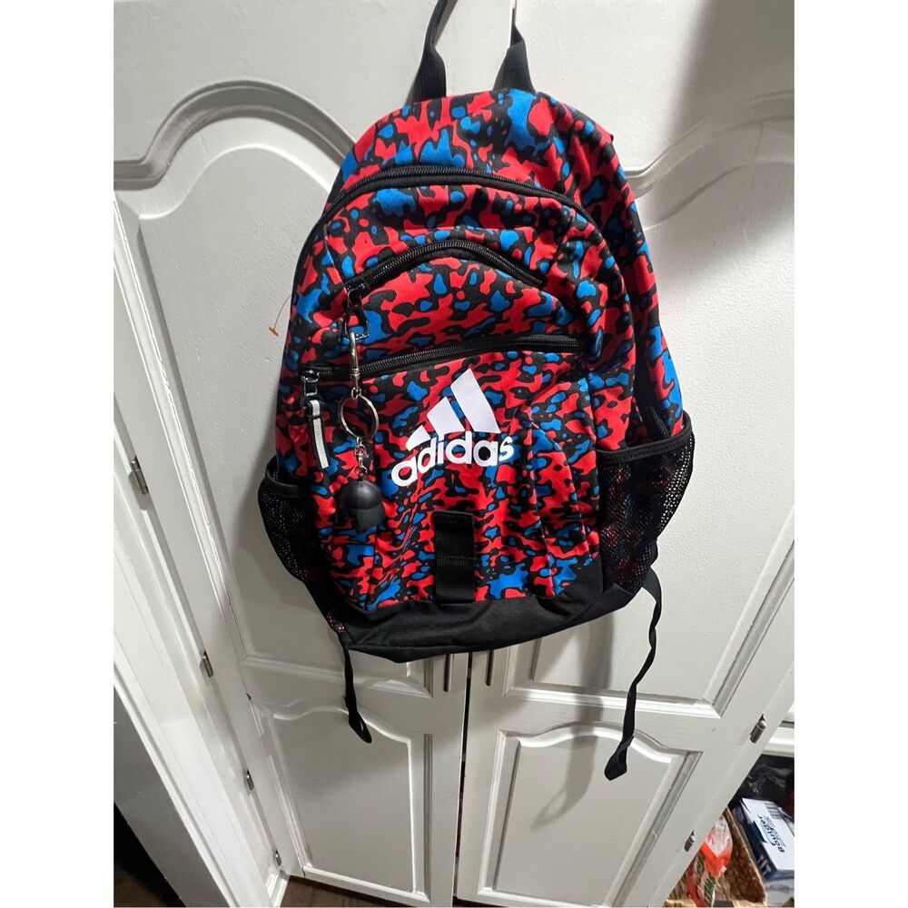 Adidas Camo Print Backpack Red Blue Black White Logo Youth School Bag